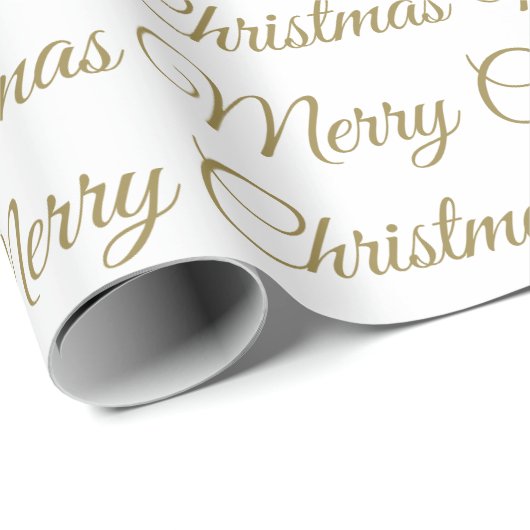 Frohe Weihnachts Gold Script Cursive White Simple Geschenkpapier (Rolleneckpunkt)
