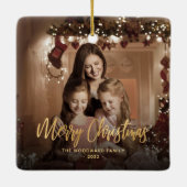 Frohe Weihnachts-Gold-Script-Familie Foto Keramikornament (Rückseite)