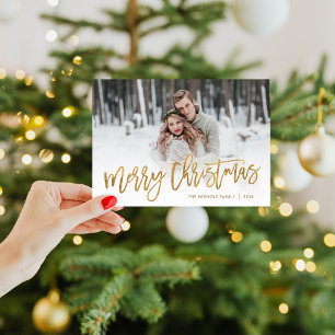 Frohe Weihnachts Gold Script Foto Overlay Feiertagskarte
