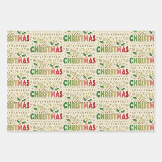 Frohe Weihnachts-Gold-Script Geschenkpapier Set (Vorderseite 3)