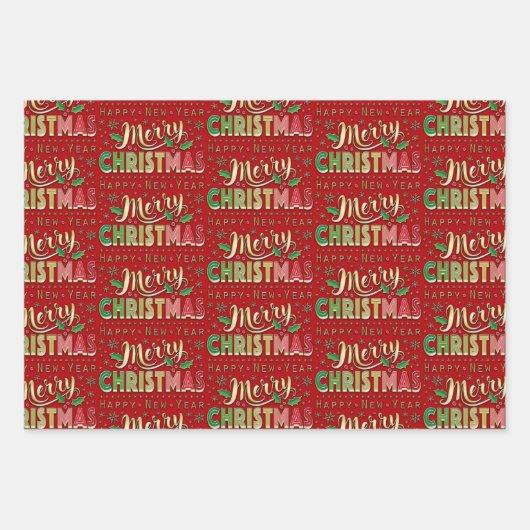 Frohe Weihnachts-Gold-Script Geschenkpapier Set (Vorderseite 2)