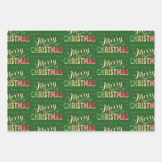 Frohe Weihnachts-Gold-Script Geschenkpapier Set (Vorderseite)