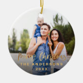 Frohe Weihnachts-Gold-Script-Stars-Foto Keramik Ornament (Vorne)