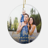 Frohe Weihnachts-Gold-Script-Stars-Foto Keramik Ornament (Links)
