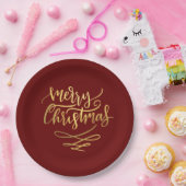 Frohe Weihnachts-Gold-Script-Typografie Pappteller (Party)