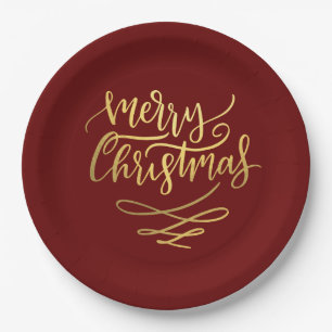 Frohe Weihnachts-Gold-Script-Typografie Pappteller