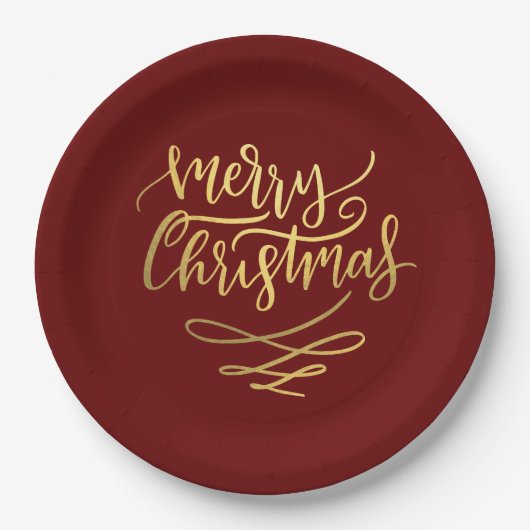 Frohe Weihnachts-Gold-Script-Typografie Pappteller (Vorderseite)