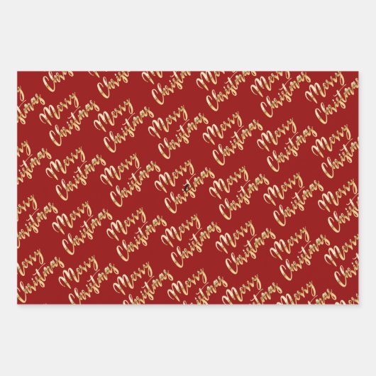 Frohe Weihnachts Gold Skript schwarz grün rot Geschenkpapier Set (Vorderseite 3)
