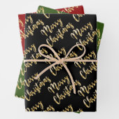 Frohe Weihnachts Gold Skript schwarz grün rot Geschenkpapier Set (Beispiel)