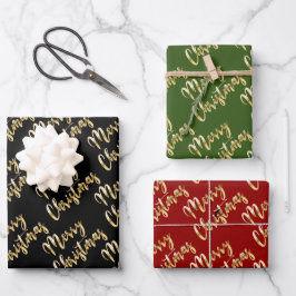 Frohe Weihnachts Gold Skript schwarz grün rot Geschenkpapier Set