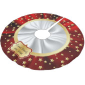 Frohe Weihnachts Gold Stars Rot und Weiß Hintergru Polyester Weihnachtsbaumdecke (Schrägansicht)