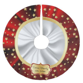 Frohe Weihnachts Gold Stars Rot und Weiß Hintergru Polyester Weihnachtsbaumdecke