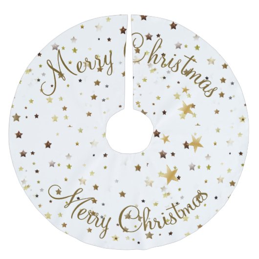 Frohe Weihnachts-Gold-Sternenmuster Polyester Weihnachtsbaumdecke (Vorderseite)