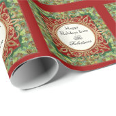 Frohe Weihnachts Gold Swirl Damask Wreath Jewel Geschenkpapier (Rolleneckpunkt)