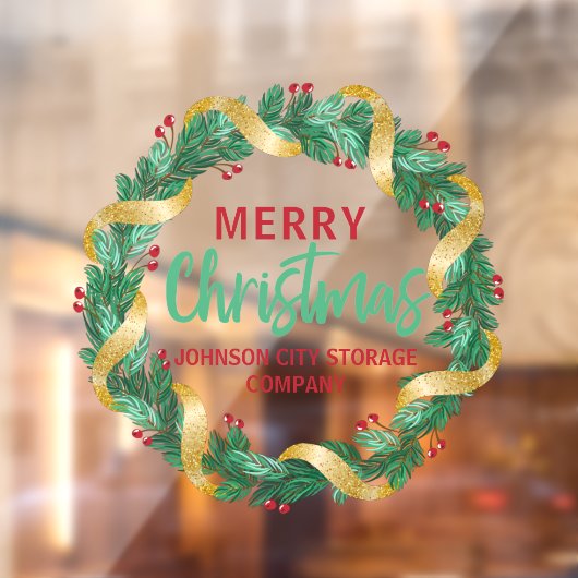 Frohe Weihnachts Gold Wreath Chic Custom Company Fensteraufkleber (Blatt 2)