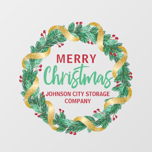 Frohe Weihnachts Gold Wreath Chic Custom Company Fensteraufkleber (Blatt)