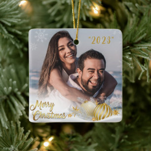 Frohe Weihnachts-Goldschneeflocke Personalisiert Keramikornament