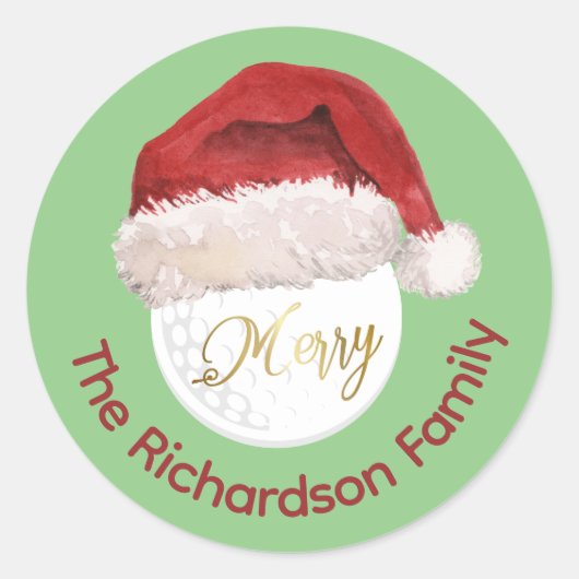 Frohe Weihnachts Golf Ball Santa Cap Name Runder Aufkleber (Vorderseite)