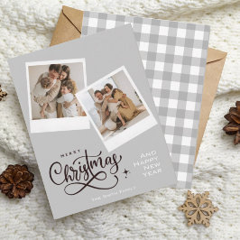 Frohe Weihnachts-Graue Kariert-Feiertage-Fotokarte Feiertagskarte