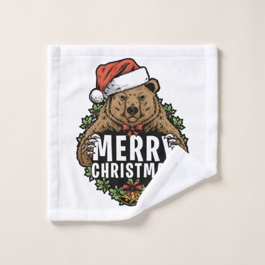 Frohe Weihnachts Grizzly Bär Badhandtuch Set (Waschlappen)