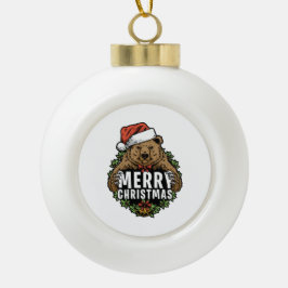 Frohe Weihnachts Grizzly Bär Keramik Kugel-Ornament