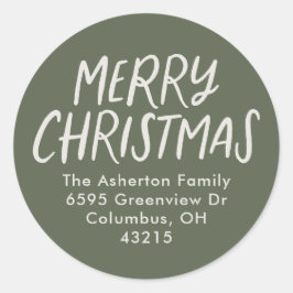Frohe Weihnachts-Grün-Beige einfache Rücksendeadre Runder Aufkleber