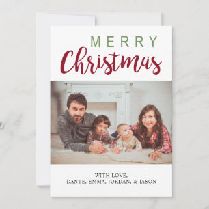 Frohe Weihnachts Grün Familie Foto Einfache Chic Feiertagskarte