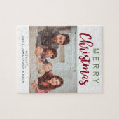 Frohe Weihnachts Grün Familie Foto Einfache Chic Puzzle (Horizontal)