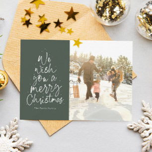 Frohe Weihnachts-Grün-Familie Foto Feiertagskarte