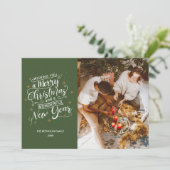 Frohe Weihnachts-Grün-Foto-Weihnachtskarte Feiertagskarte (Stehend Vorderseite)
