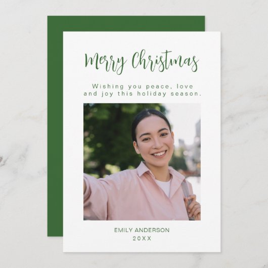 Frohe Weihnachts-Grün-Foto-Weihnachtskarte Feiertagskarte (Vorne/Hinten)