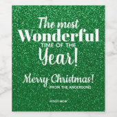 Frohe Weihnachts-Grün-Glitzer-Weinkarte Weinetikett (Einzelnes Label)