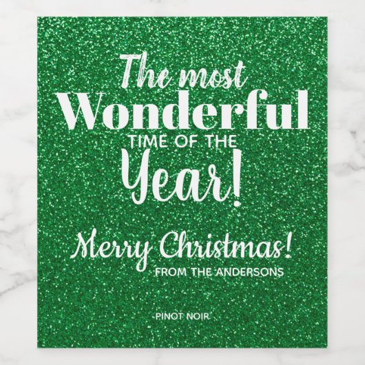 Frohe Weihnachts-Grün-Glitzer-Weinkarte Weinetikett (Einzelnes Label)