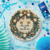 Frohe Weihnachts-Grün-Gold-Kranz Pappteller (Party)