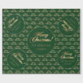 Frohe Weihnachts-Grün-Imitate Gold Foil-Script Geschenkpapier (Flach)