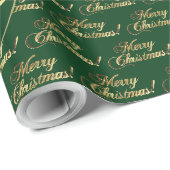 Frohe Weihnachts-Grün-Imitate Gold Foil-Script Geschenkpapier (Rolleneckpunkt)