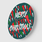Frohe Weihnachts-Grün-Rot-Text-Design Große Wanduhr (Winkel)