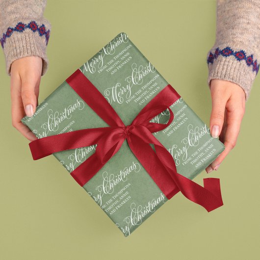 Frohe Weihnachts Grün Script Classic Elegant Geschenkpapier