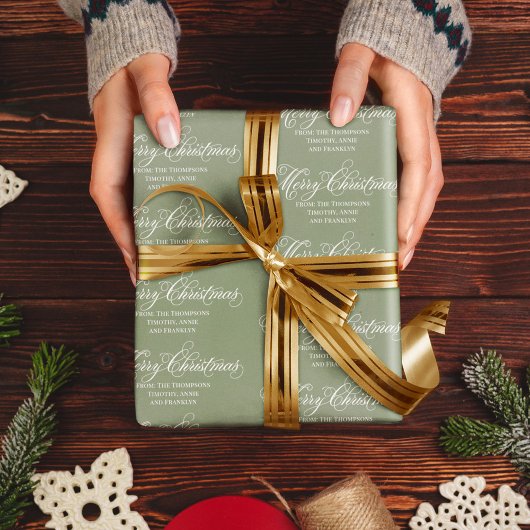Frohe Weihnachts Grün Script Classic Elegant Geschenkpapier