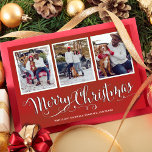 Frohe Weihnachts Grün Script Foto Collage Feiertagskarte<br><div class="desc">Dieses Design verfügt über eine frohe Weihnachtszeit,  mit einer Collage aus Foto,  eine elegante,  grüne,  Aquarell-Fotokarte,  Schriftzeichen,  Kalligraphie,  einfache Minimalisten,  eine minimale Urlaubsfotokarte.</div>