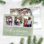Frohe Weihnachts Grün Script Foto Collage Feiertagskarte<br><div class="desc">Dieses Design verfügt über ein fröhliches Weihnachtsfest mit einer Collage aus Foto,  eine elegante,  grüne,  Aquarellbild-Fotokarte,  Schriftzeichen,  Kalligraphie,  einfache Minimalisten,  eine minimale Urlaubsfotokarte.</div>