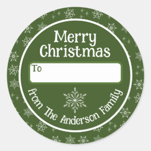 Frohe Weihnachts Grün Sticker mit Schneeflocken