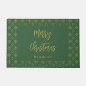 Frohe Weihnachts Grün und Gold Script Name Fußmatte (Vorderseite)