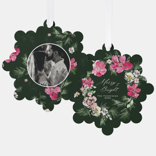 Frohe Weihnachts-Grüne Blume Ornament Karte (Vorderseite/Rückseite)