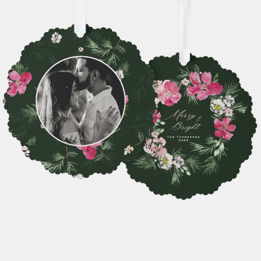 Frohe Weihnachts-Grüne Blume Ornament Karte (Vorderseite/Rückseite)