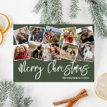 Frohe Weihnachts Grüne FotoCollage Feiertagskarte<br><div class="desc">Entdecken Sie unsere eleganten Weihnachtskarten, eine herzliche Mischung aus Tradition und Innovation. Im klassischen Grün präsentieren sie eine vielschichtige Collage von 10 Fotos, die einen einjährigen, wertvollen Augenblick perfekt verkörpert. Diese Karten, personalisiert mit den wärmsten Weihnachtsgrüßen, Ihrem Familiennamen und dem Jahr selbst, versprechen, Ihrer Festsaison einen zusätzlichen Zaubersprinkle hinzuzufügen. Verwandeln...</div>