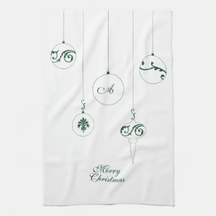 Frohe Weihnachts Grüne Mongram Bauble Ornaments Geschirrtuch