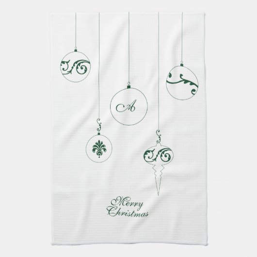 Frohe Weihnachts Grüne Mongram Bauble Ornaments Geschirrtuch (Vertikal)