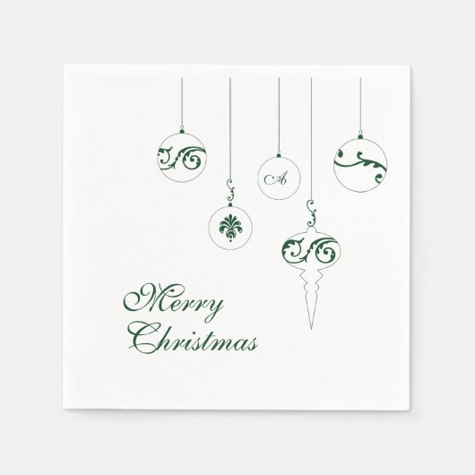Frohe Weihnachts Grüne Monogram Bauble Square Serviette (Vorderseite)