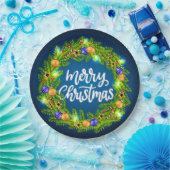 Frohe Weihnachts Grüner Kranz auf Blue 9" Pappteller (Party)